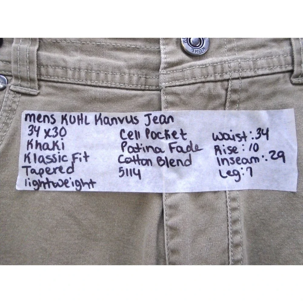 Kuhl Kanvus Jean Men's Size 34 (34x29) Vintage Patina Dye Hiking Pants Tan - Picture 4 of 13